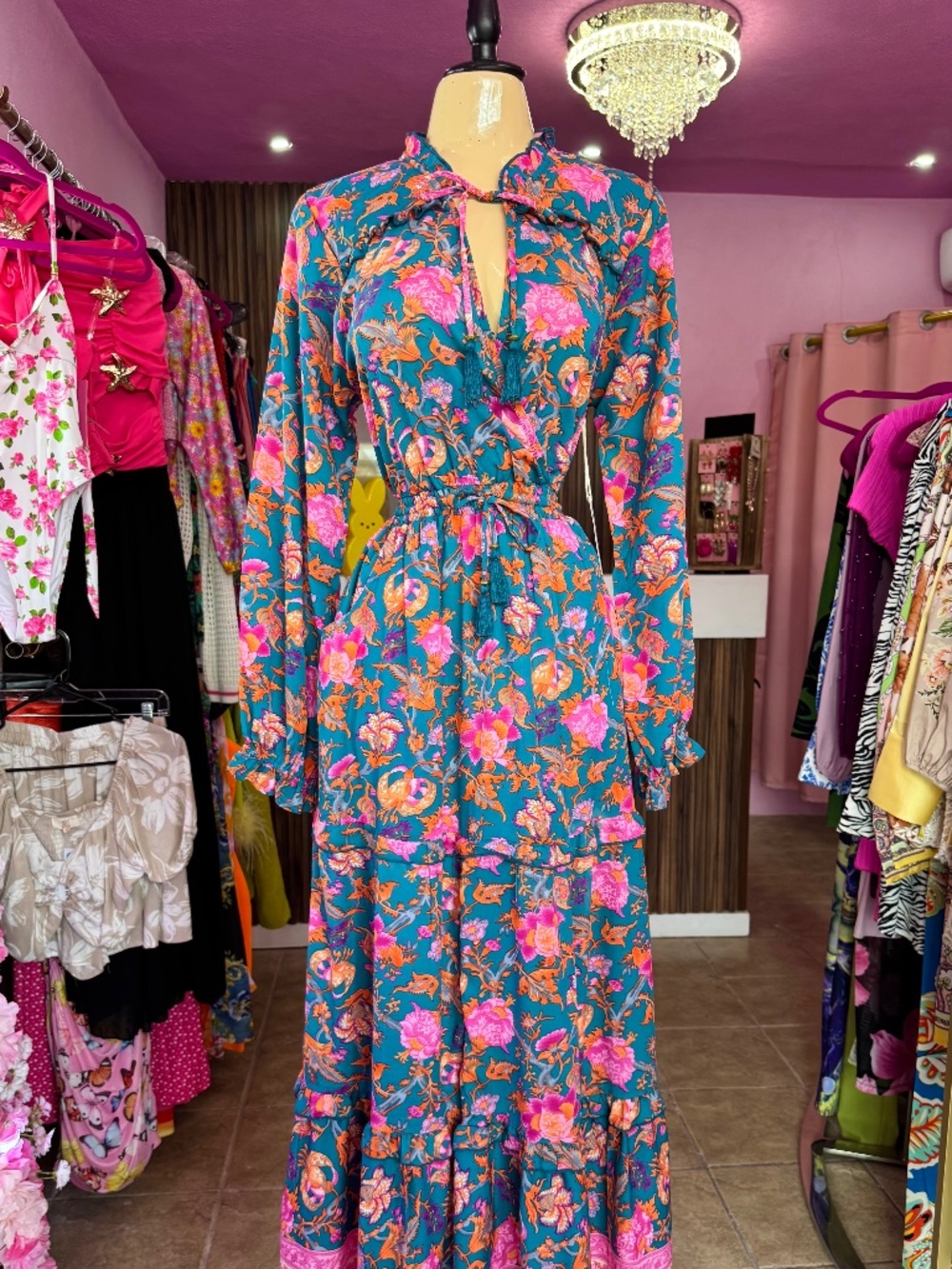 Floral Teal Wrap Dress